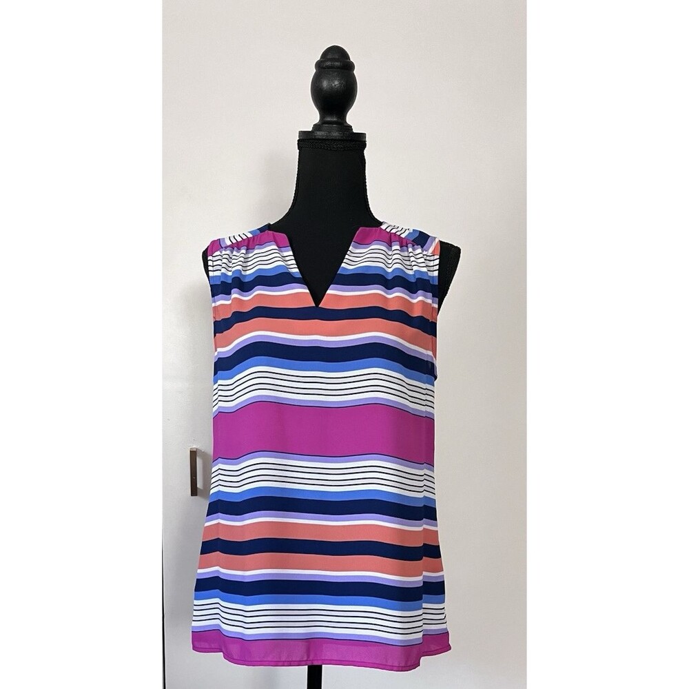 Jones NY Signature Women's Striped Tank‎ Cami Shell Top Sleeveless Blouse M chic